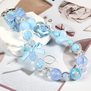 Blue acrylic bead phone charm diy cute bow heart strap phone accessories trendy