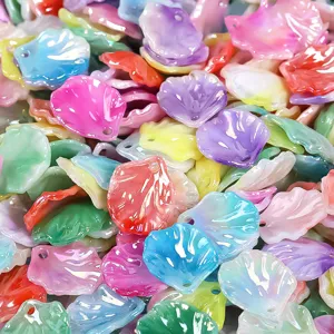 Cuentas Sueltas Iridiscentes de Acrílico con Forma de Hoja de Pétalo Cuentas Galvanizadas de Colores con Forma de Flor de Concha Para Manualidades de Joyería DIY Hechas a Mano
