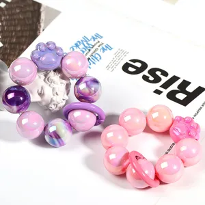 Colorful holographic cat paw and planet beaded keychain, glossy acrylic charm for DIY phone.