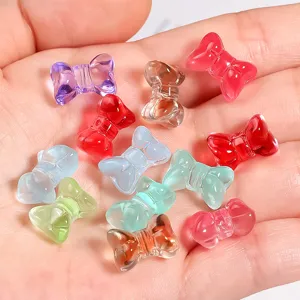 Colorful translucent glass bow beads, vertical hole DIY charm bracelet necklace jewelry making.