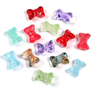 Colorful glass bow beads for DIY jewelry making, vertical hole crystal spacer charms 100c