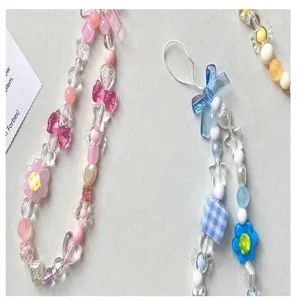 DIY Acryl Perlen Handykette süß rosa blau Anhänger handgemachte Handy Zubehör Dekoration