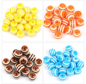 Colorful striped resin beads for DIY jewelry making, bracelets, and crafting accessories.