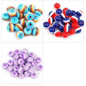 Colorful striped resin beads for DIY bracelets, straight hole loose beads candy pack.