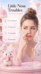 Skincare details showing blackhead cleansing solutions for nose care