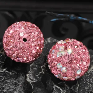 16mm Pink Shamballa Clay Rhinestone Beads Full Drill Spacer DIY Craft Wholesale Accessory.
