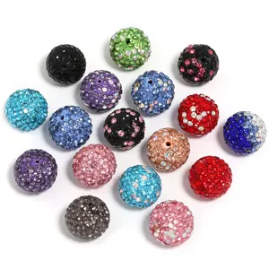 Colorful 16mm Shamballa clay rhinestone spacer beads for DIY jewelry making and crafting accessories.