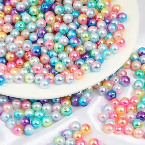 Degradado Color Plástico Perla Artificial Cuentas Sueltas Para Bricolaje Fabricación Joyas Galvanizado Redondas Cuentas Mayorista