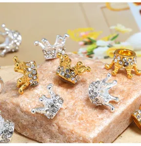 Detalle cuentas espaciadoras corona estrás aleación, accesorios joyería DIY oro plata.