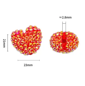 Roter Strass Herz Harz Perle Maßdetail, 21x23mm Größe mit 2.8mm Loch für DIY Basteln.