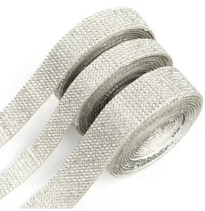 Silver rhinestone ribbon self adhesive hot fix drill strip diy sparkling accessories detail 1 roll