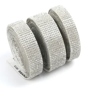 Self-adhesive crystal rhinestone mesh ribbon roll for DIY apparel crafts and accessories