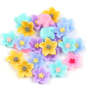 Colorful resin 5-petal flowers charms for nail art and phone case DIY craft accessories detail