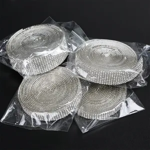 Self-adhesive rhinestone ribbon rolls, crystal diamond mesh trim for DIY crafts and accessories.