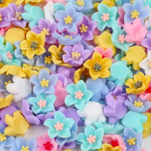 Mixed Colors Resin Flower Flatback Cabochons Three Dimensional Double Layer Five Petal Floral Charms For Nail Art Phone Case Craft Decals DIY Manual Material Accessories Wholesale