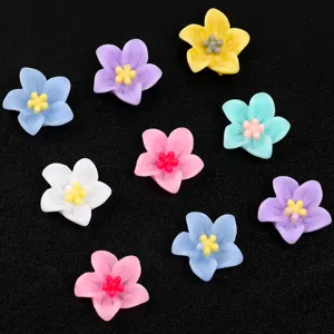 Colorful resin flower cabochons 3D five petal charms for nail art phone case DIY craft.