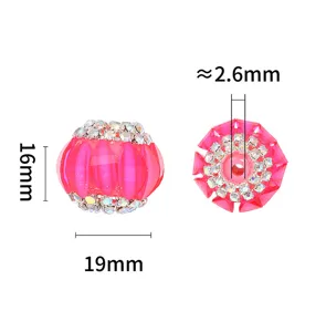 Pink rhinestone melon beads DIY charm loose beads handmade jewelry making accessories 16mm