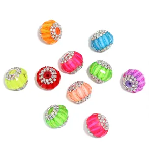 Colorful rhinestone ribbed pumpkin beads for DIY jewelry making, charm bracelets, phone chains.