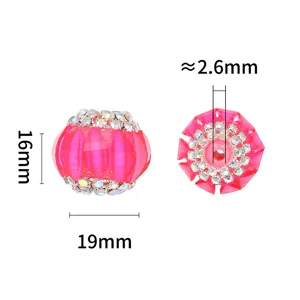 Pink rhinestone vertical stripe pumpkin bead DIY loose bead jewelry making accessory 19mm