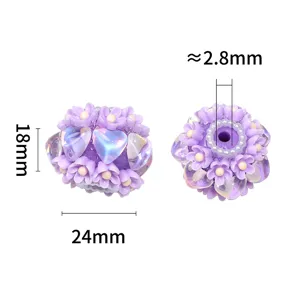 Perline in acrilico fiore e cuore viola, 18x24mm accessori per gioielli fai da te.
