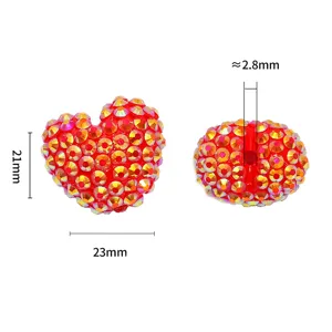 Rote Strass Herz Harz Perlen DIY Schmuckzubehör glitzernde Abstandshalter Perlen 21x23mm