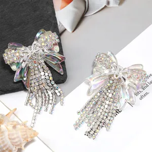 Sweet Acrylic Laser Bowknot Rhinestone Tassel Beads Dangle Charms For DIY Phone Chain Keychain Accessories Jewelry Craft Making