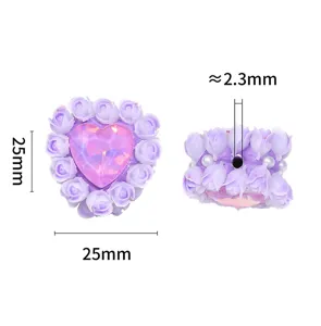 Perle breloque strass cœur tulipe violette pour bracelet collier accessoires de bijoux.