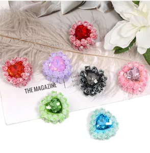 Coeur strass argile fleurs DIY bijoux accessoires, pendentif cristal colore artisanat.