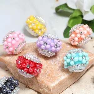 Perles En Vrac En Argile Fleur DIY Avec Strass Et Perles Artificielles Ornées Perles Intercalaires Népal Pour Chaîne De Téléphone Accessoires Bijoux