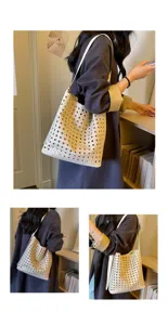 Vue détaillée du sac cabas évidé et élégant en cuir souple pour un usage quotidien et chic.