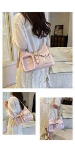 Pink patent leather shoulder bag detail, clear window pocket, trendy ita crossbody bag