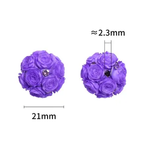 Perles de fleurs de rose en argile violette 21mm accessoires de bricolage bijoux.
