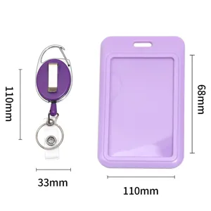 Set porta badge in acrilico viola con bobina retrattile, custodia per carte d'identità verticali.