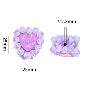 Perle en strass et argile en forme de cœur tulipe violette pour accessoires de bijoux DIY