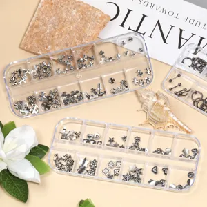 Franse Stijl Legering Metalen Kruis Nagelkunst Charms Lichaam Piercing Sieraden Set Strass In Doos DIY Accessoires Voor Vrouwen