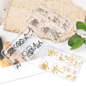 Multi-stijl metalen lichaams piercing sieraden set met doorzichtige opbergdozen.