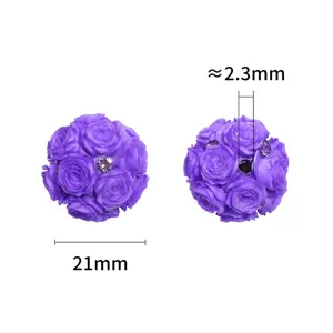 Perles de fleurs de roses en argile violette 21mm avec strass pour fabrication de bijoux DIY