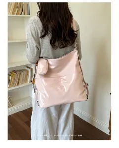 Women Pink PU Leather Multi-way Backpack Shoulder Bag Casual Daily Commuter Details