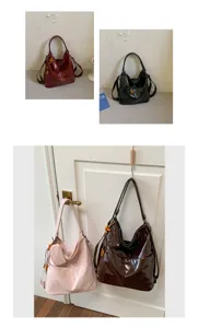 Detail view of multi-color PU leather convertible backpack shoulder bag with front pocket.