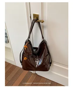 Brown PU leather convertible backpack shoulder bag for women commuting daily casual use.