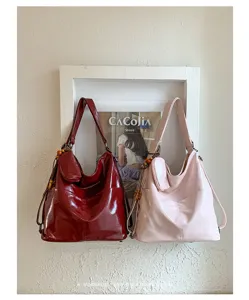PU leather waterproof convertible shoulder backpack casual women commuting tote bag daily use