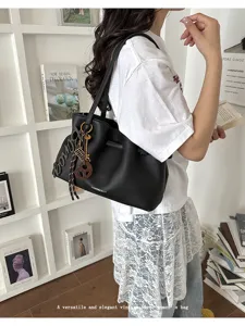 Borsa tote nera di grande capacità da donna retrò casual borsa a spalla elegante borsa