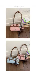 Vintage Chic PU Leather Bowling Shoulder Bag With Ribbon And Cute Dog Charm For Women Daily Commute