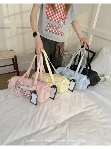 Japanese style ita bag shoulder tote large capacity canvas bag with transparent window for pins.