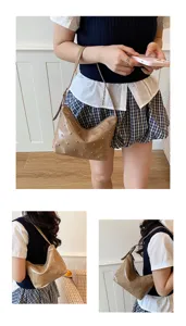 Korean style studded shoulder bag detail view, casual brown hobo underarm bag display.