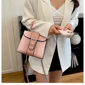 Roze krokodillenpatroon vrouwen handtas vintage handvat schoudertas stijlvolle tas