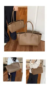 Large capacity leather tote bag for women, stylish commuter shoulder bag and casual handbag.