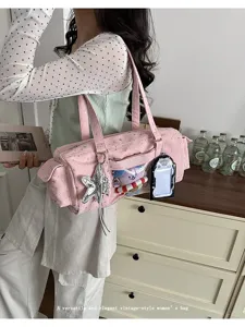 Japanese anime ita bag shoulder tote large capacity pink star pattern commuter bag detail