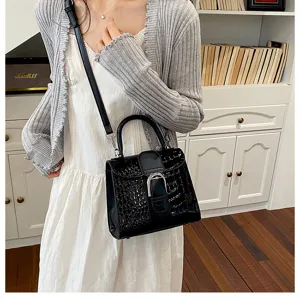 Retro black crocodile embossed handbag classy kelly shoulder crossbody bag for women