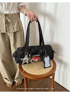 Japanese style 2D ita bag canvas shoulder tote bag with clear window and cute star pattern.